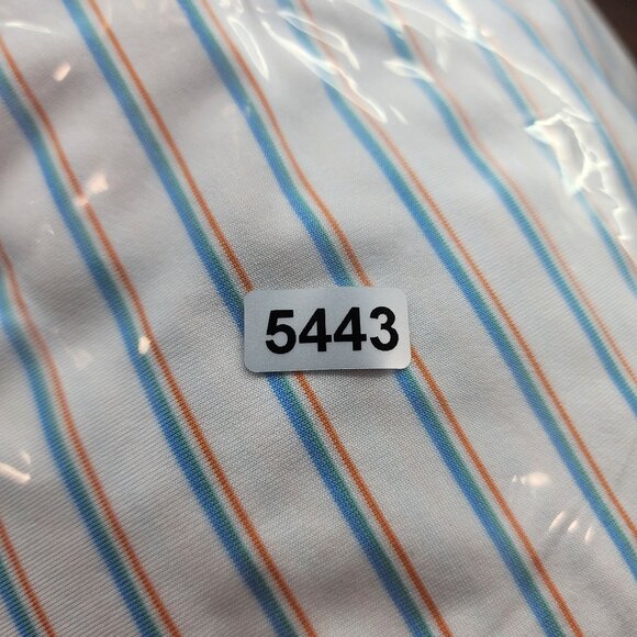 Men's Johnnie-O Polo Shirt UPF 50 White Blue Orange Striped Short Sleeve Size L - Picture 10 of 10